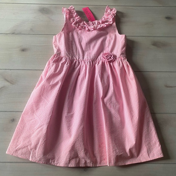 Lilly Pulitzer Other - NWT Lilly Pulitzer Pink Striped Seersucker Kids Dress with Floral Detail